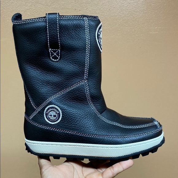 Timberland Genuine Leather Fleece Lined Black White Cream Boots Size 6M - Picture 4 of 16